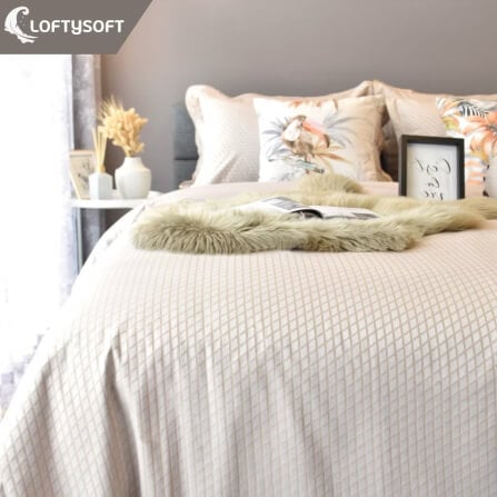 ชุดผ้าปูที่นอน 3.5 ฟุต 3 ชิ้น LOFTYSOFT Diamond Collection - Autumn Beige SET B_0