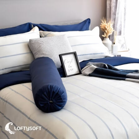 ชุดผ้าปูที่นอน 3.5 ฟุต 4 ชิ้น LOFTYSOFT Charisma Collection - Pearl Navy SET D_0