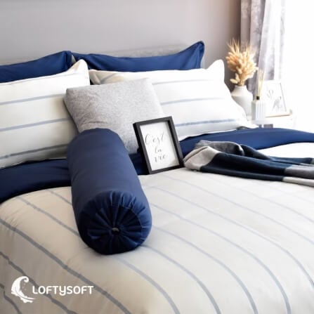 ชุดผ้าปูที่นอน 6 ฟุต 3 ชิ้น LOFTYSOFT Charisma Collection - Pearl Navy SET A_0