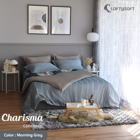 ชุดผ้าปูที่นอน 6 ฟุต 3 ชิ้น LOFTYSOFT Charisma Collection - Morning Grey SET A_1