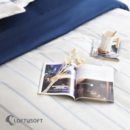 ชุดผ้าปูที่นอน 6 ฟุต 3 ชิ้น LOFTYSOFT Charisma Collection - Pearl Navy SET A_2