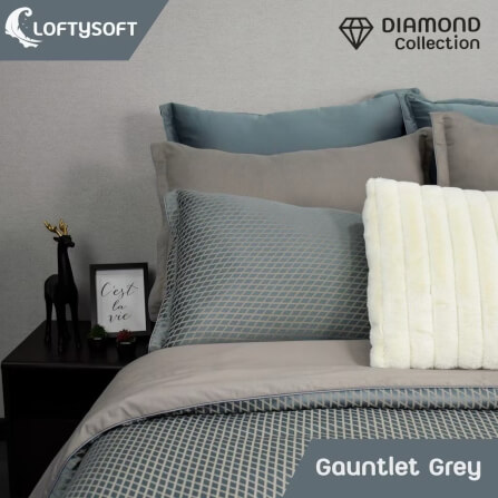 ชุดผ้าปูที่นอน 5 ฟุต 3 ชิ้น LOFTYSOFT Diamond Collection - Gauntlet Grey SET A_7