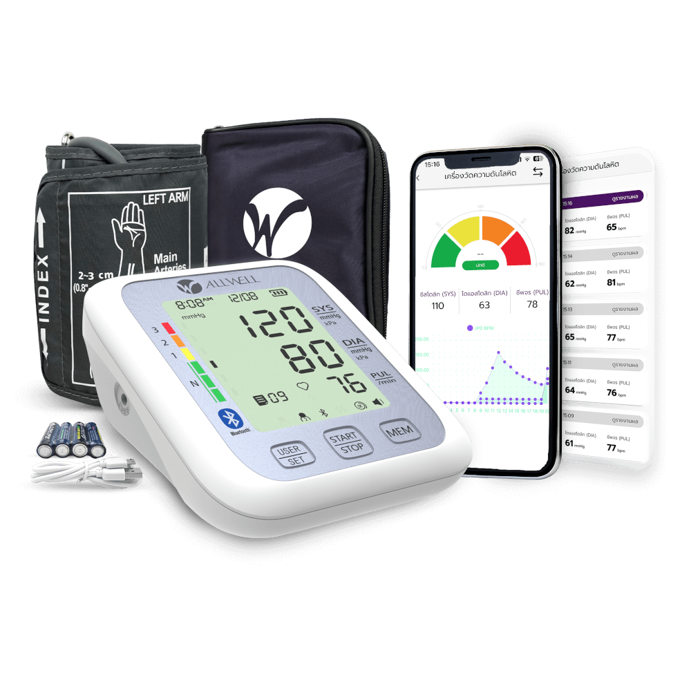 เครื่องวัดความดัน ALLWELL เชื่อมต่อมือถือ ระบบเสียงพูดภาษาไทย รุ่น JPD-HA120 สีขาว_8