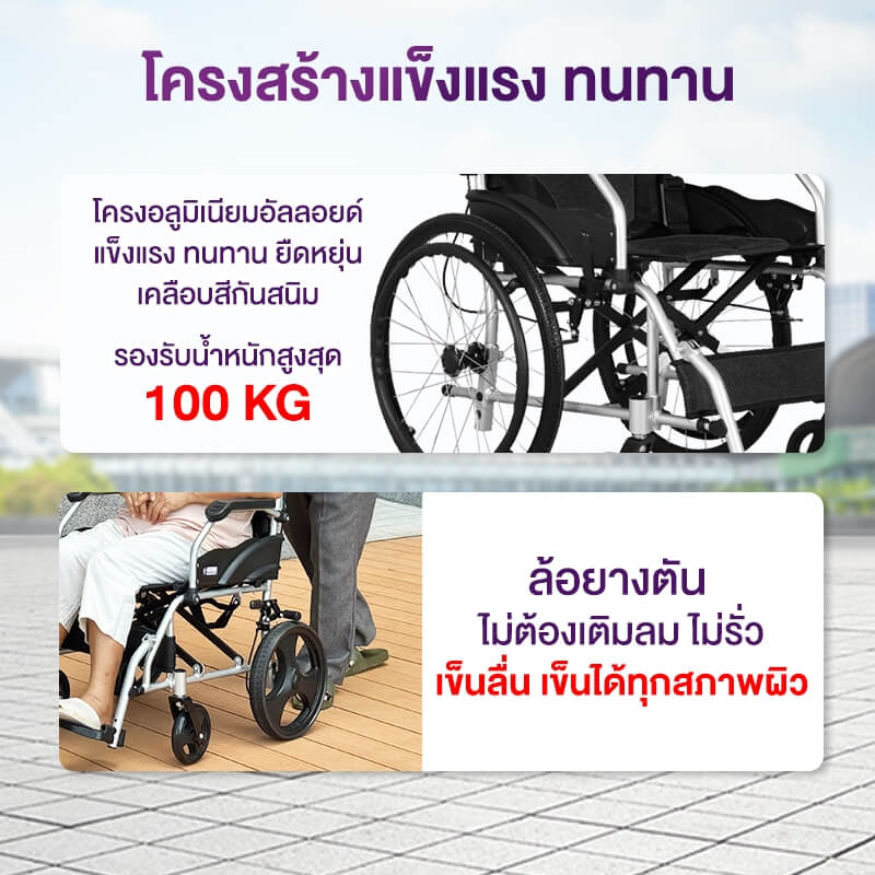  รถเข็นวีลแชร์ เกรดเครื่องมือแพทย์ ALLWELL ล้อ 20 นิ้ว สีดำ พับได้