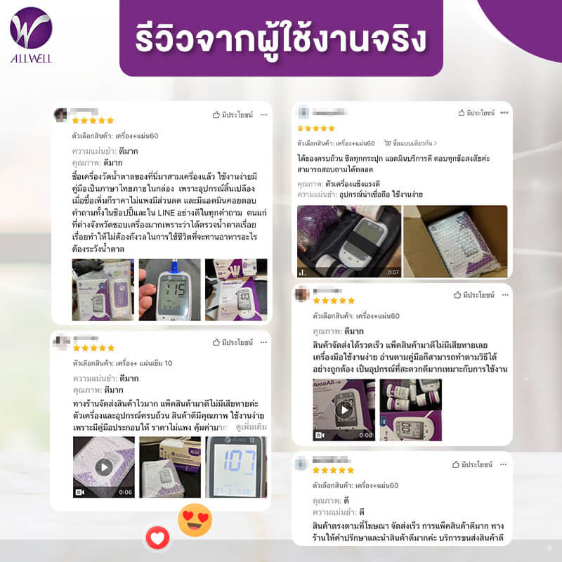  เครื่องวัดน้ำตาลในเลือด พร้อมอุปกรณ์ใช้งานครบชุด 60 ชิ้น รุ่น GlucoAll-1B สีขาว