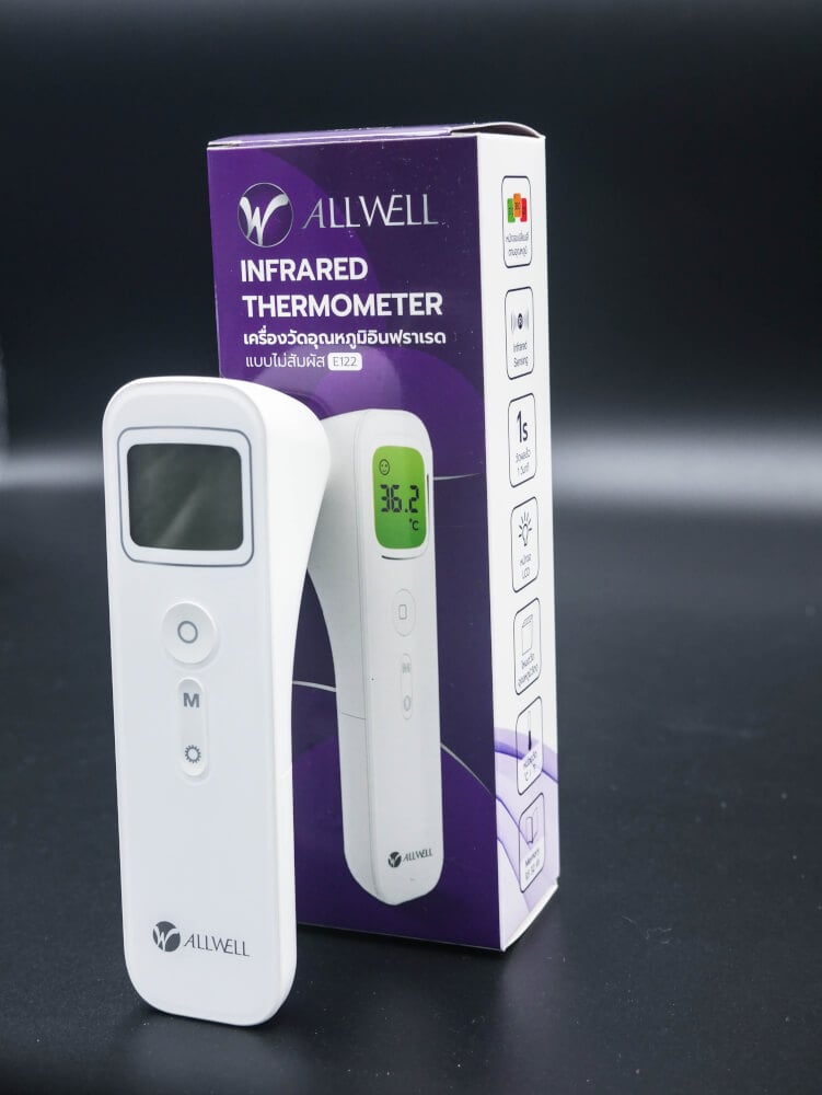 เครื่องวัดอุณหภูมิร่างกาย หน้าจอเปลี่ยนสีตามอุณหภูมิ ALLWELL E122 สีขาว