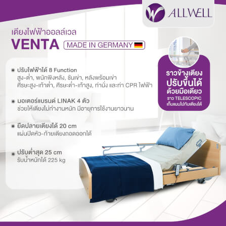 เตียงผู้ป่วย เตียงผู้สูงอายุ ปรับไฟฟ้า 5 ไกร์ ALLWELL รุ่น VENTA _1