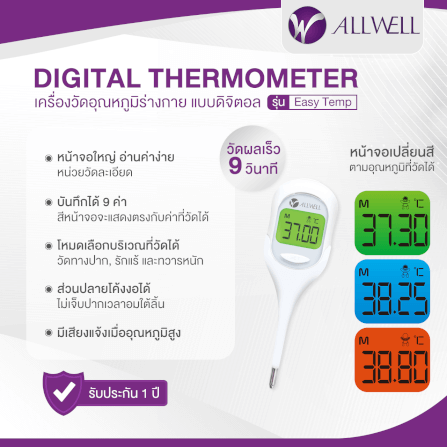 เครื่องวัดอุณหภูมิ ALLWELL รุ่น EasyTemp หน้าจอเปลี่ยนสีตามอุณหภูมิ_1