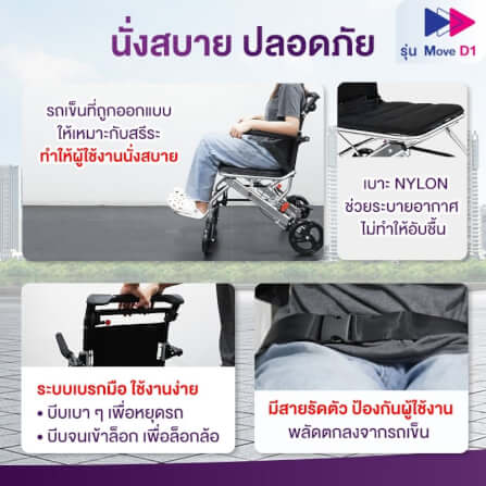 รถเข็นวีลแชร์ เกรดเครื่องมือแพทย์ ALLWELL MOVE D สีดำ หนักเพียง 7 Kg พับได้_5