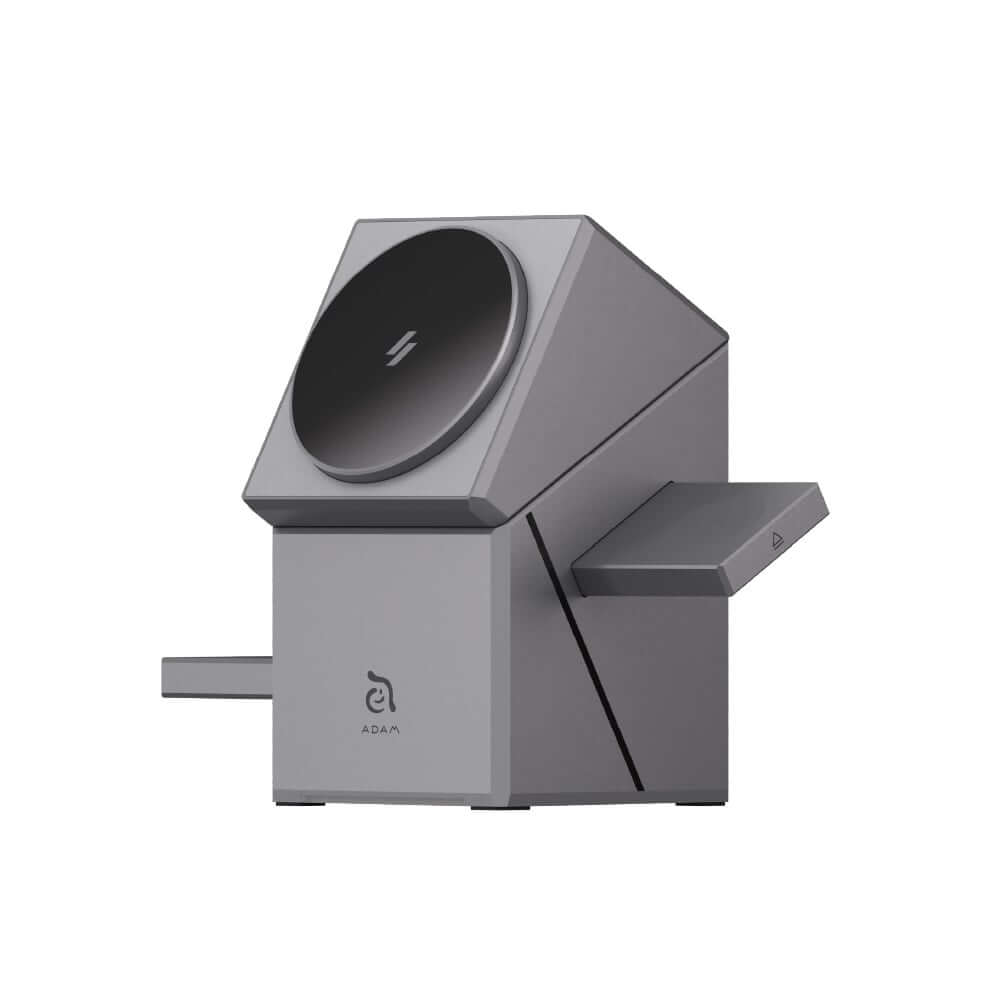 แท่นชาร์จไร้สาย ADAM elements Mag Qube Qi2 3-in-1 Intelligent Charging Station สีเทา