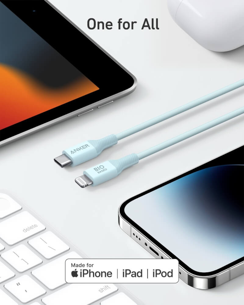 สายชาร์จเร็ว iPhone USB-C to Lightning (Anker 542 Bio-Based) ยาว 180cm สีฟ้า - AK409