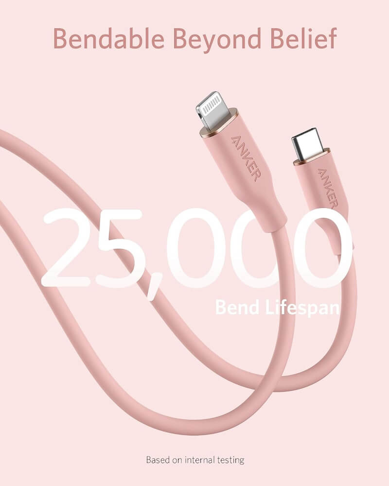 สายชาร์จเร็ว iPhone USB-C to Lightning (Anker 642 III Flow) ยาว 90cm สีชมพูพีท - AK414