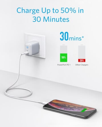 หัวชาร์จเร็ว 18W USB-C Anker PowerPort PD 1 สีเทา - AK127 _2