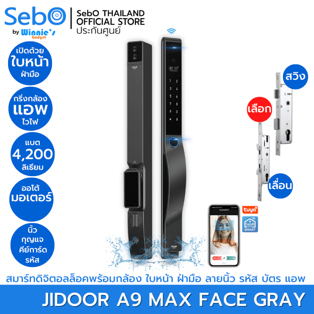 กลอนประตูสมาร์ทดิจิตอล SEBO A9 MAX FACE สีเทา_2