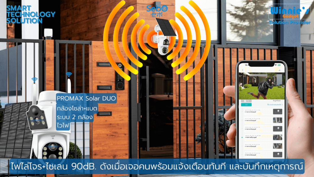 กล้องวงจรปิดโซล่าเซลล์ SEBO PROMAX SOLAR GEN3 DUO WIFI สีขาว (2 กล้อง)
