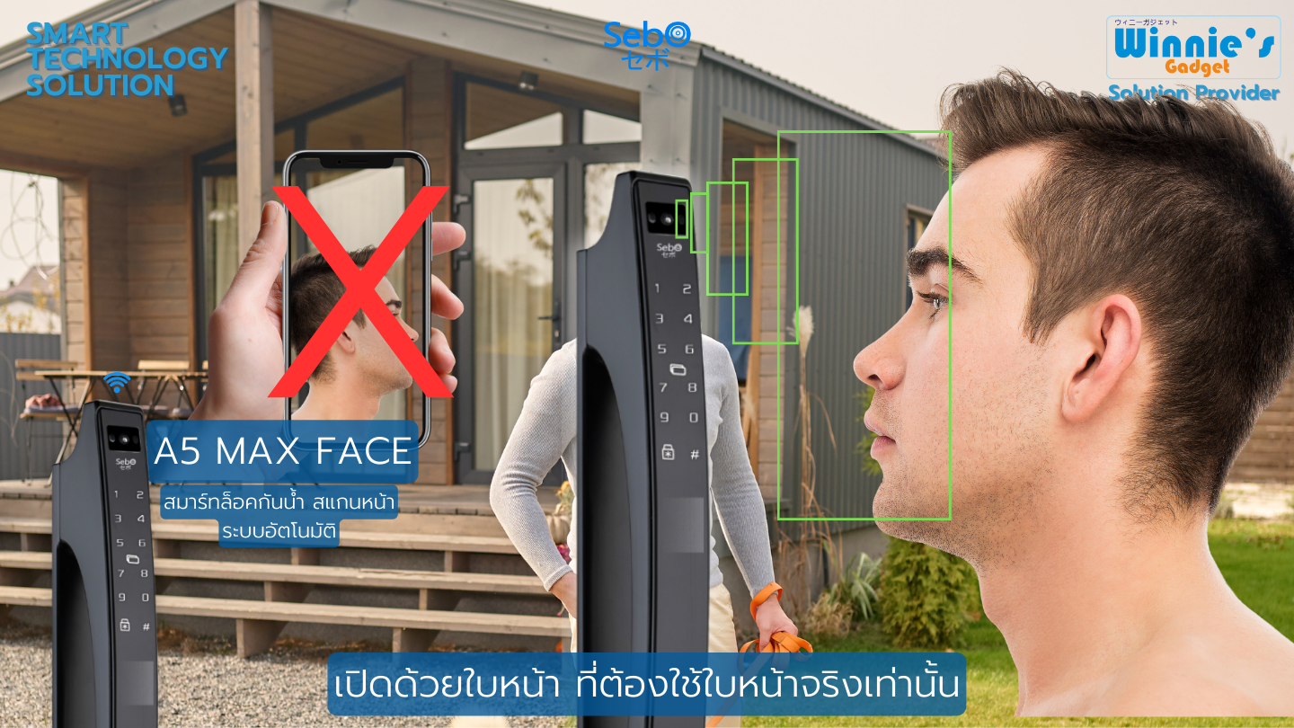 กลอนประตูสมาร์ทดิจิตอลล็อค แบบแสกนหน้า SebO JIDOOR A5 MAX FACE_4