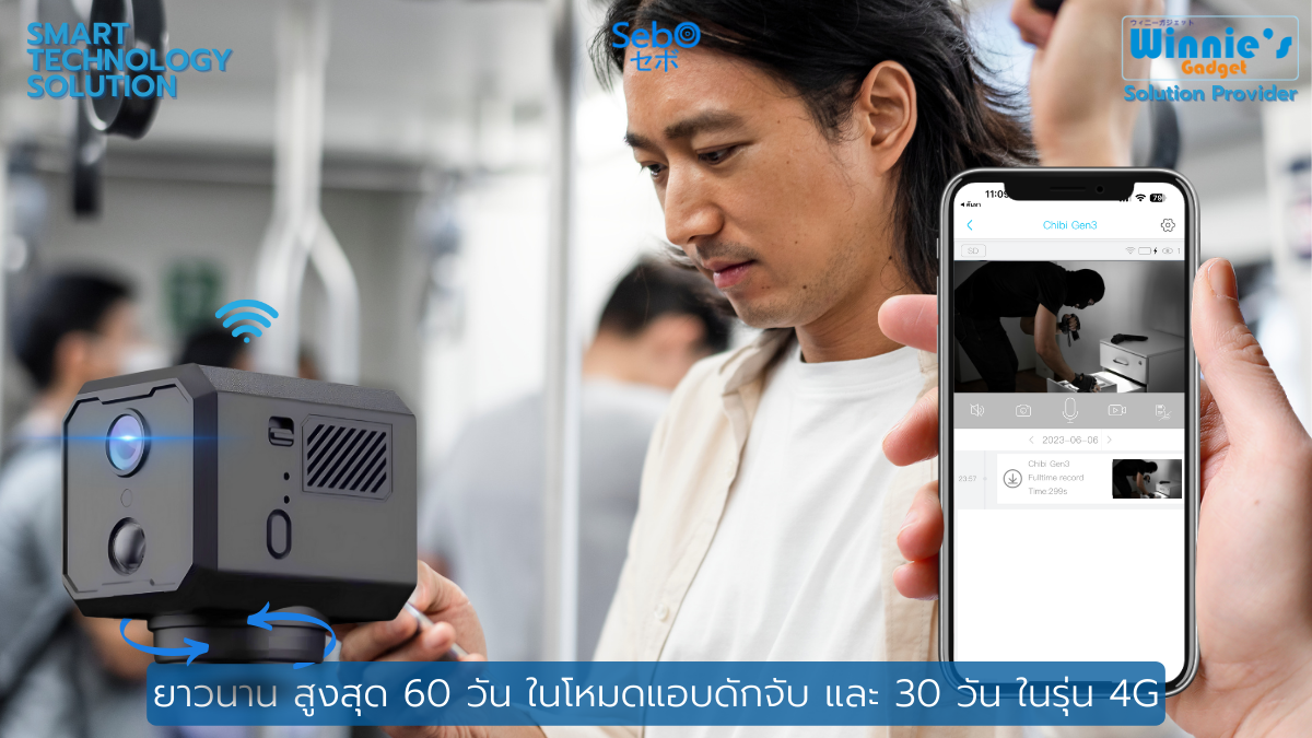 กล้องวงจรปิด ขนาดเล็ก SebO CHIBI MOVE Wi-Fi  Full HD ขนาด 4.2 cm (อินฟราเรดไร้แสง+พร้อมแบบเตอรี่ในตัว)_7