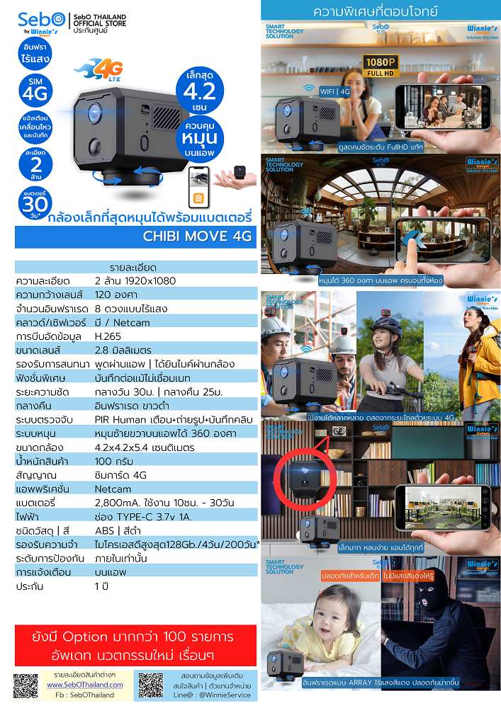 กล้องวงจรปิด ขนาดเล็ก SebO CHIBI MOVE 4G  Full HD ขนาด 4.2 cm (อินฟราเรดไร้แสง)_7