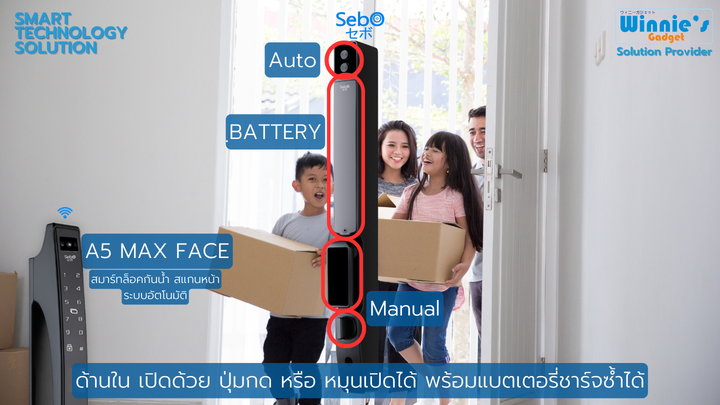 กลอนประตูสมาร์ทดิจิตอลล็อค แบบแสกนหน้า SebO JIDOOR A5 MAX FACE_7