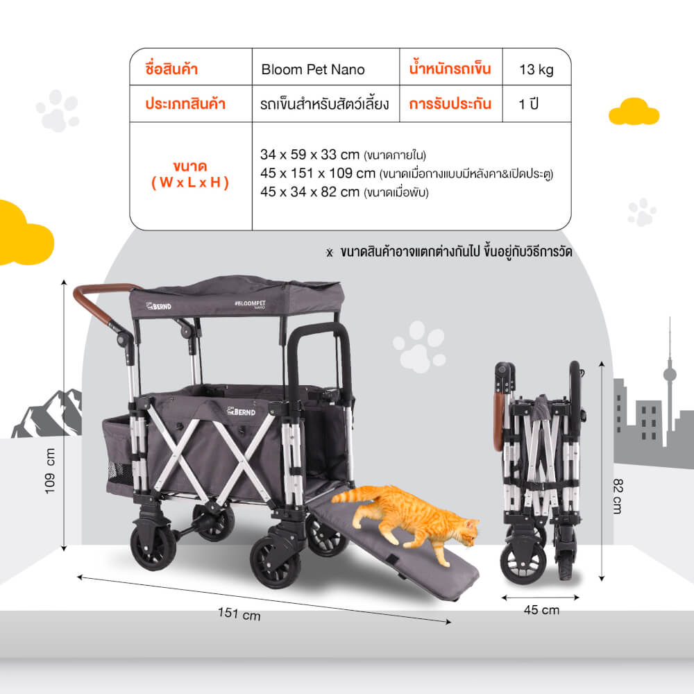 รถเข็นสัตว์เลี้ยง BERND BLOOM PET NANO - สีดำ