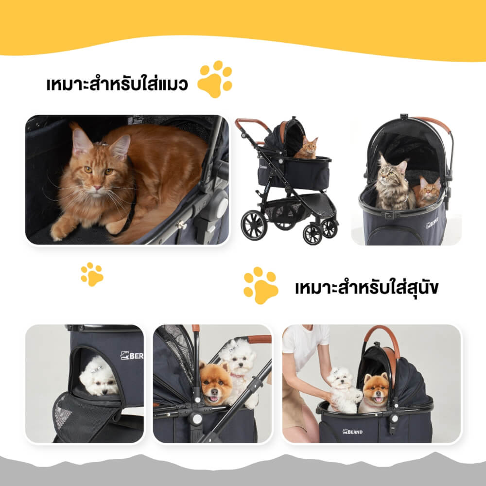 รถเข็นและคาร์ซีทสำหรับสัตว์เลี้ยง - Bernd รุ่น Prime Pet 2 (Isofix)-สีดำ