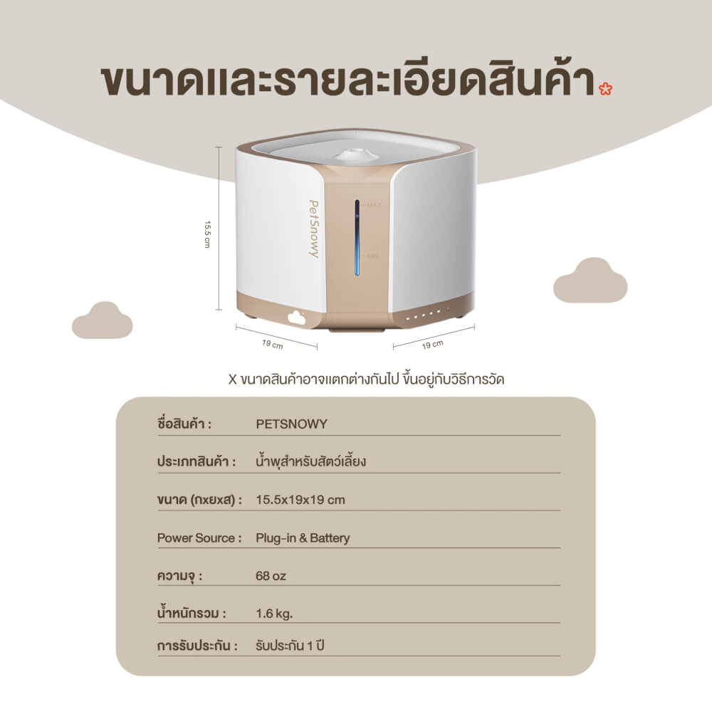 น้ำพุสัตว์เลี้ยงอัตโนมัติ PetSnowy ความจุ 2 ลิตร