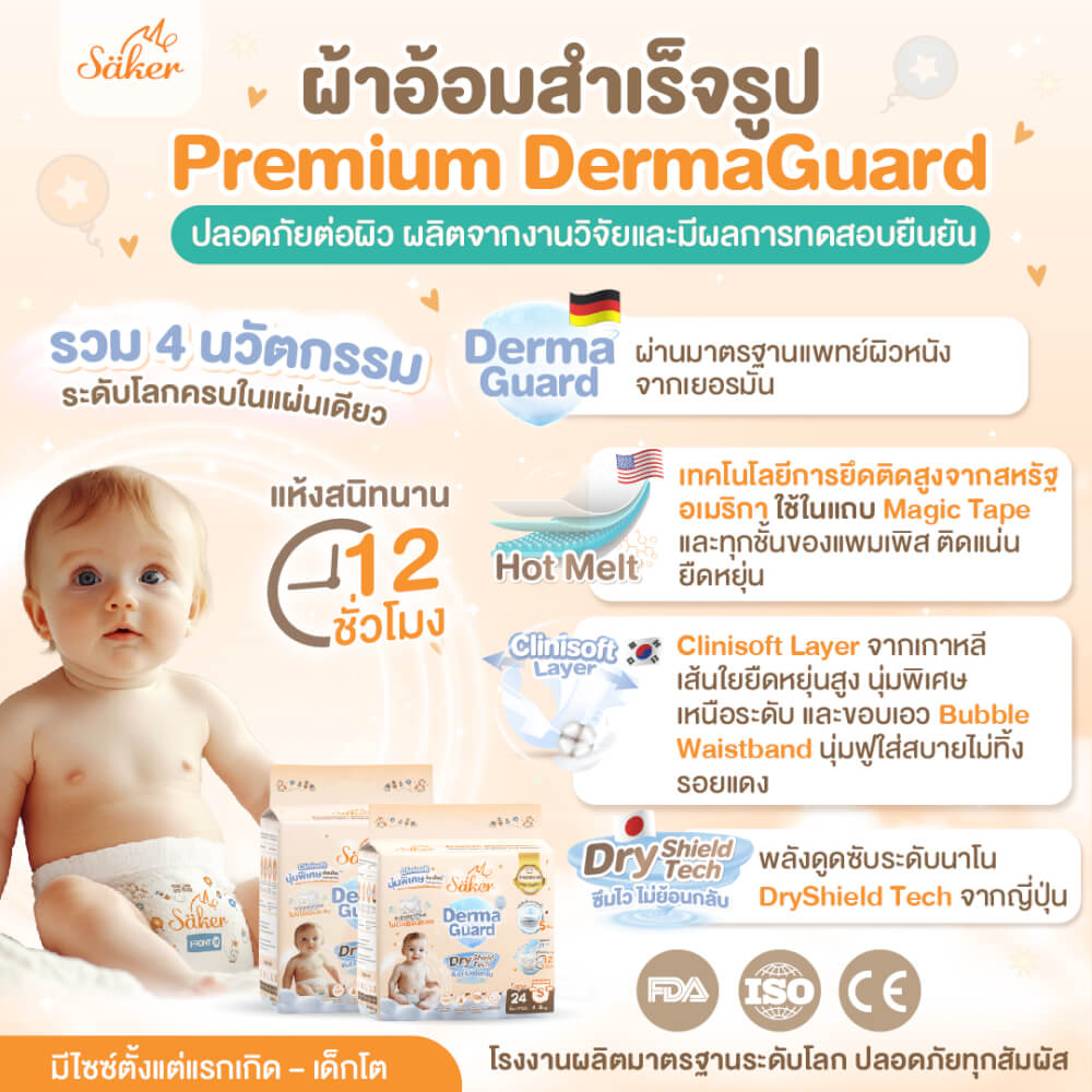 ผ้าอ้อมสำเร็จรูปแบบเทป SAKER ไซส์ S (4-8KG.) 1 ห่อ 24 ชิ้น  SAKER0197-S