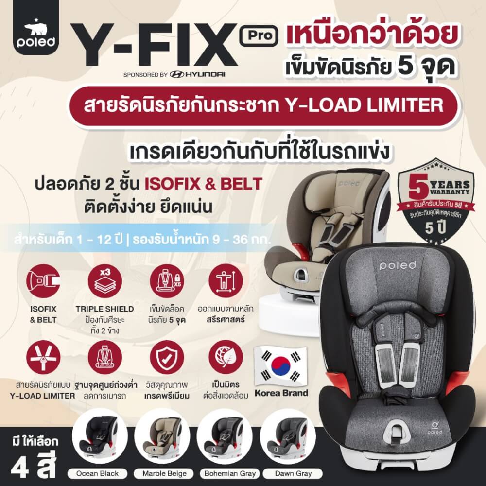 คาร์ซีท POLED Y-FIX PRO สำหรับ1-12ปี สีดำ -  ราคาโปรโมรชั่น ไม่มีประกัน_1