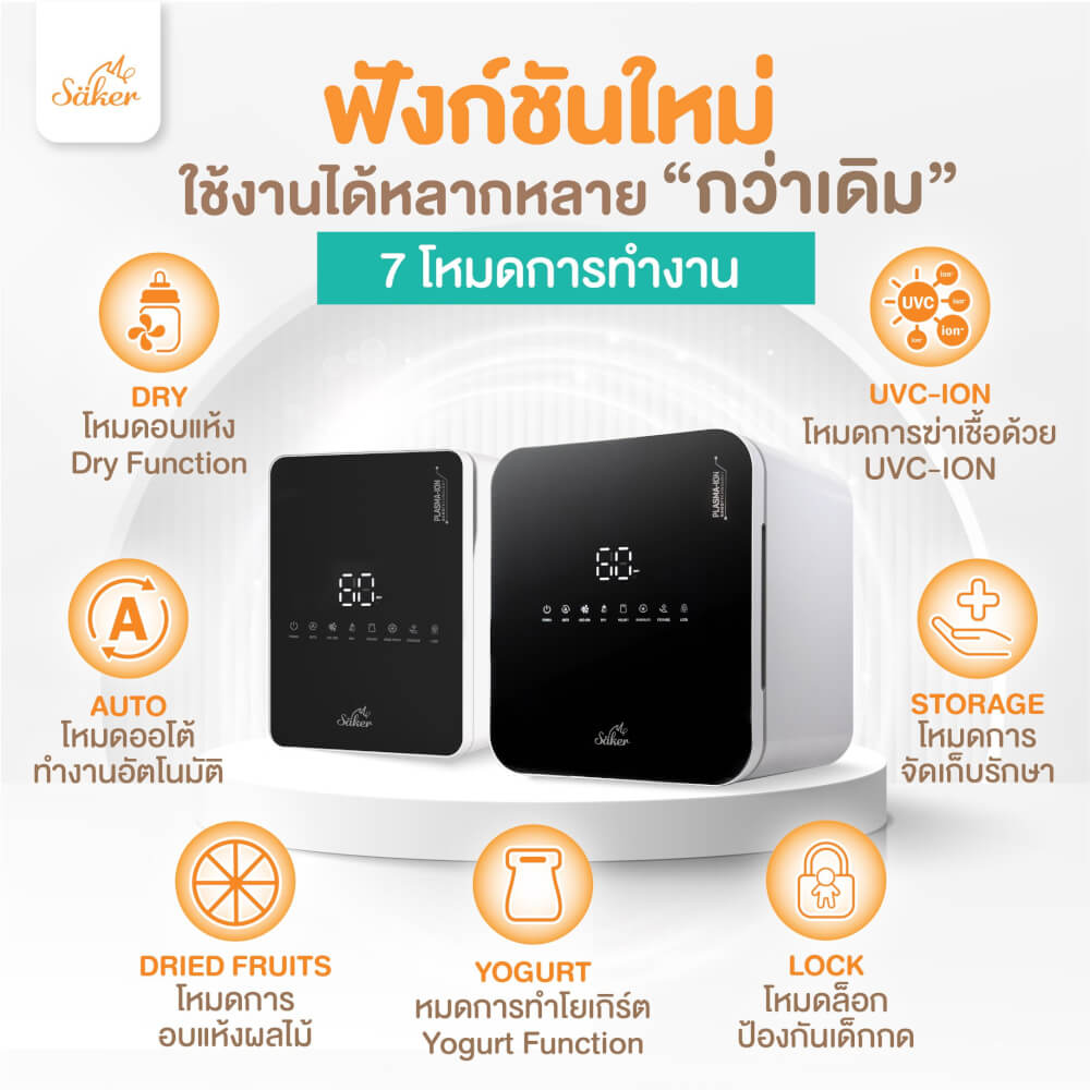 เครื่องฆ่าเชื้อ+อบแห้ง+ลดกลิ่นอับ SAKER XL สีขาว SAKER0186-SN