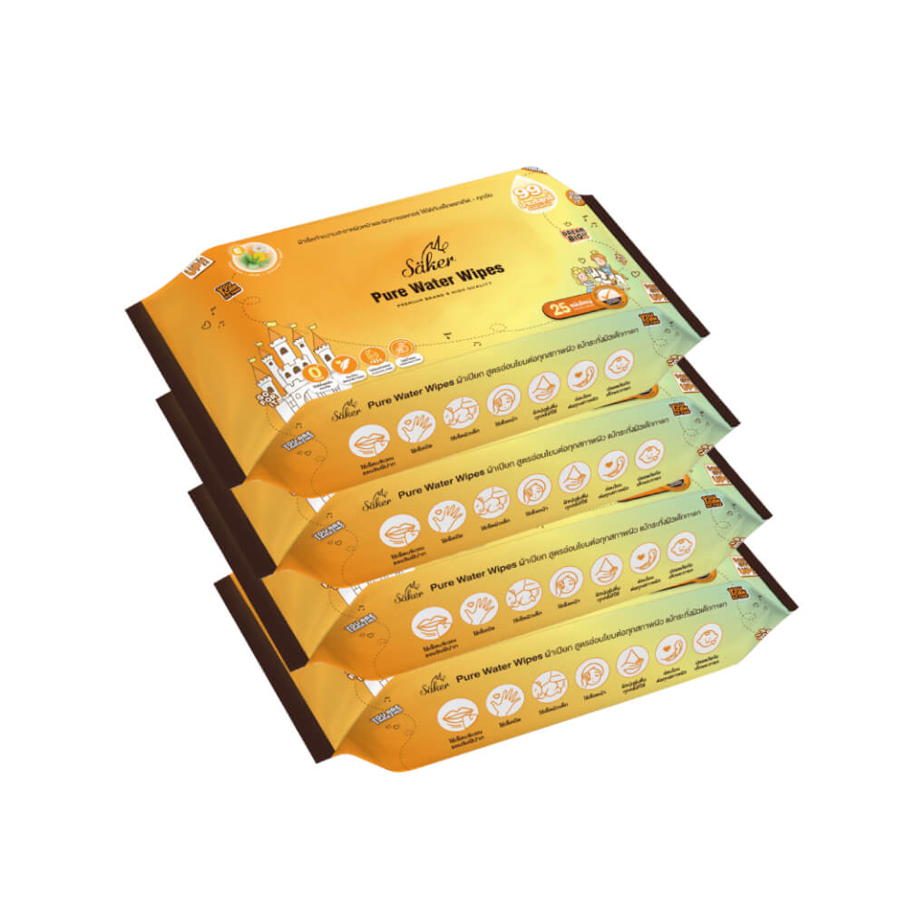 ผ้าเช็ดทำความสะอาดผิว SAKER0144-25s แพ็ค 4ห่อ