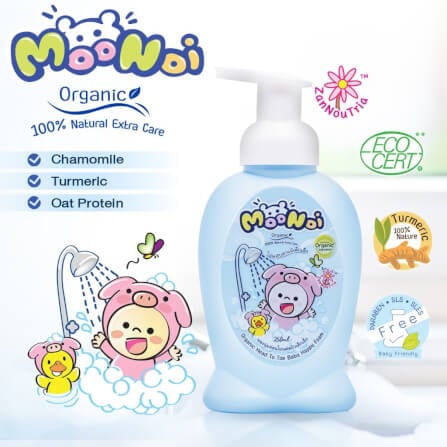 โฟมอาบน้ำสระผม ออร์แกนิค Moonoi ขนาด 250ml. สูตรพิเศษสำหรับเด็กผิวบอบบาง_1