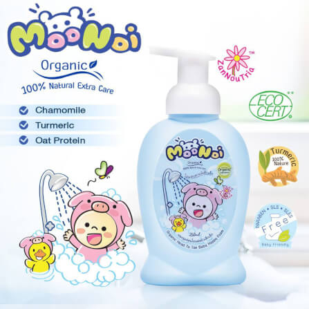 โฟมอาบน้ำสระผม ออร์แกนิค Moonoi ขนาด 250ml. สูตรพิเศษสำหรับเด็กผิวบอบบาง_4