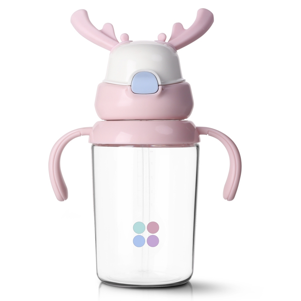 กระติกน้ำฝึกการดูดสำหรับเด็ก FACE รุ่น 219P สีชมพู ลายเขากวาง 450 ML_1