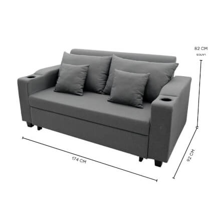 โซฟาเบด CCR FURNITURE รุ่น PHILLY (ฟิลลี่) ขนาด 174 cm. ผ้า สีเทาเข้ม (A1-33) พร้อมที่วางแก้ว_5