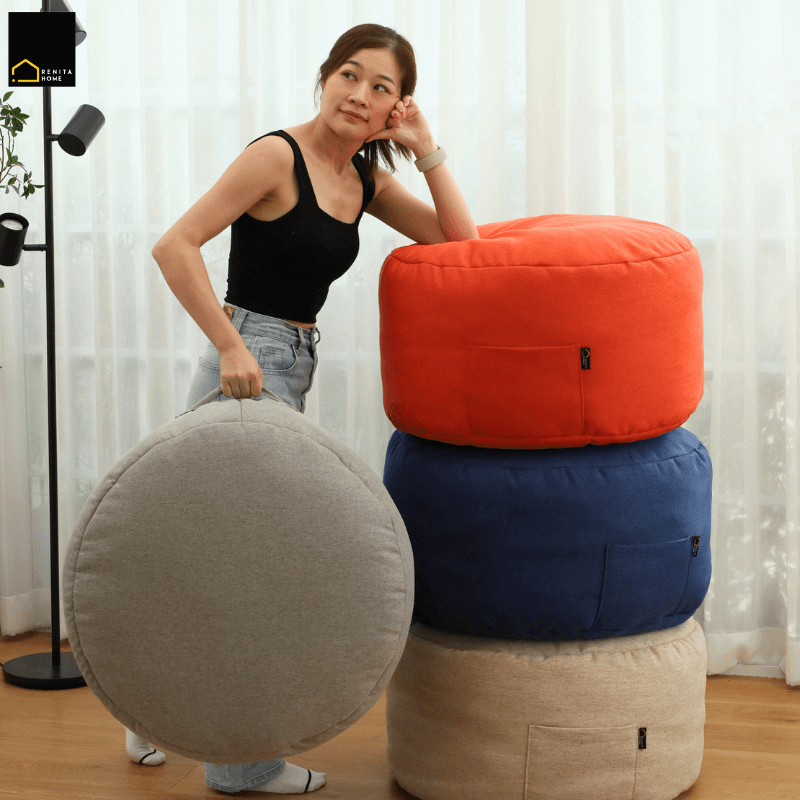 เบาะนั่งทรงกลม RENITA HOME รุ่นMAKI POUF สีเทา_1