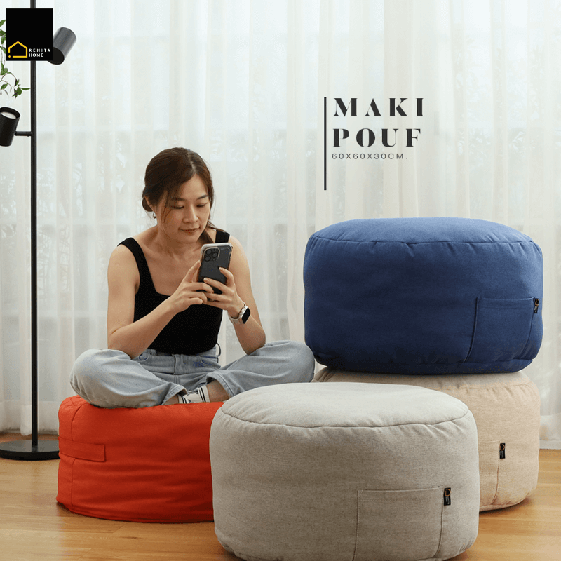 เบาะนั่งทรงกลม RENITA HOME รุ่นMAKI POUF สีเทา_2