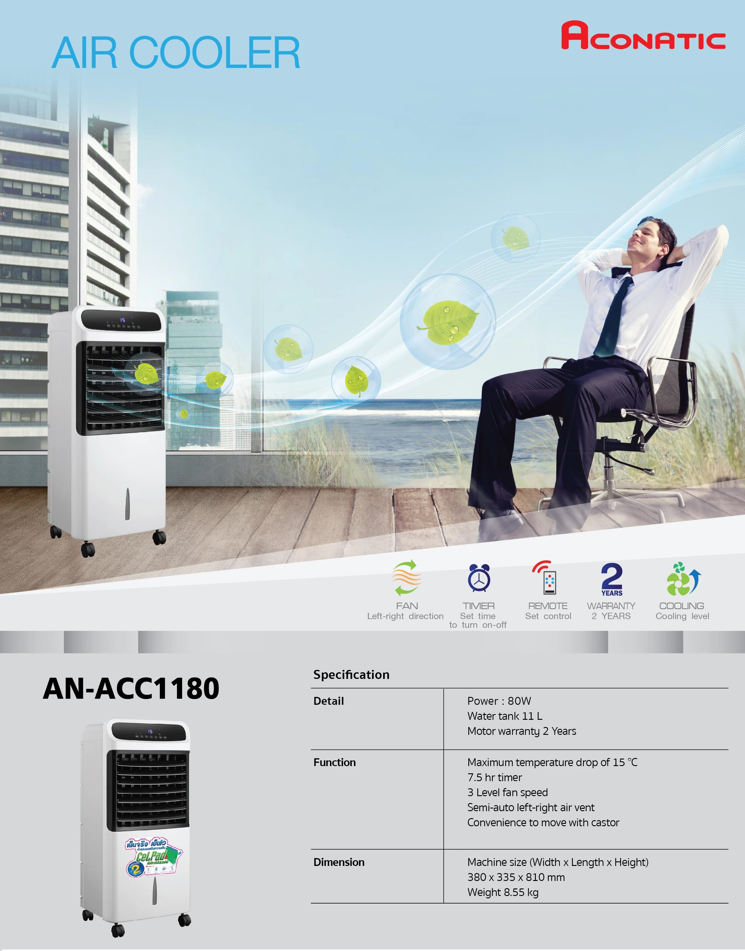 พัดลมไอเย็น ACONATIC รุ่น AN-ACC1180 11 ลิตร _5