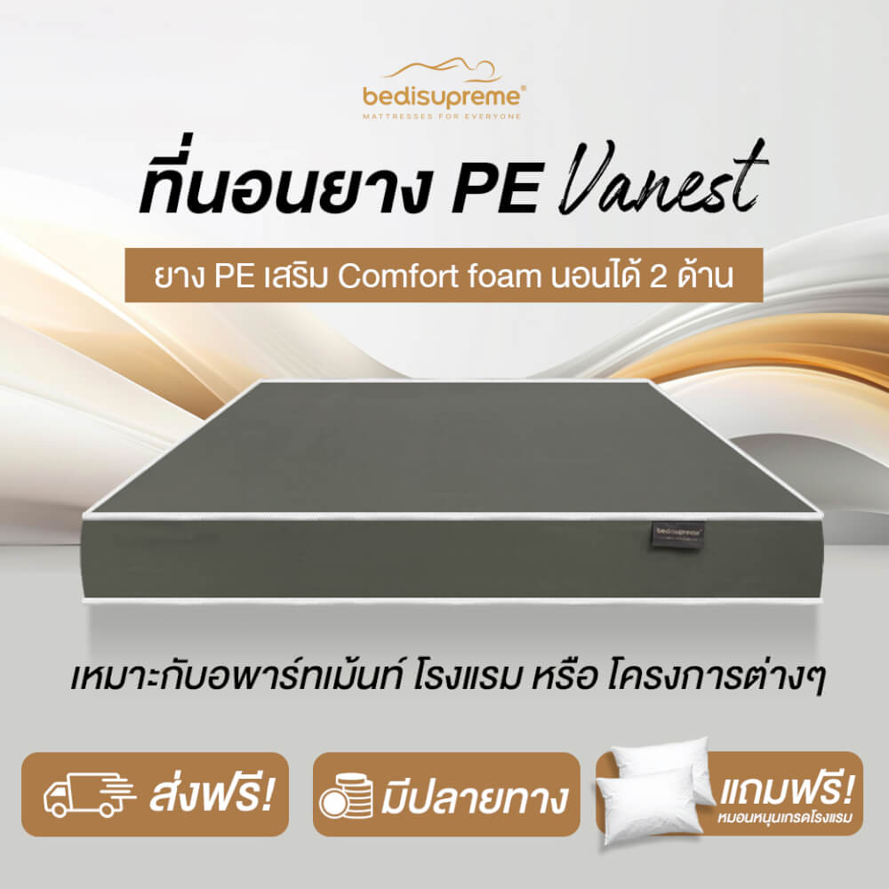 ที่นอนยางPE 6 ฟุต BEDIUPREME หุ้มหนังPVC สีเทา รุ่น VANEST หนา 8 นิ้ว