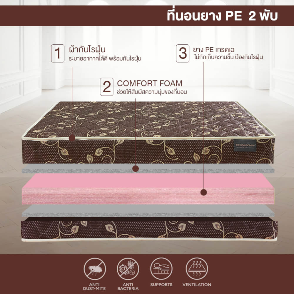 ที่นอนยางPE พับได้ 6 ฟุต BEDIUPREME สีน้ำตาล หนา 8 นิ้ว