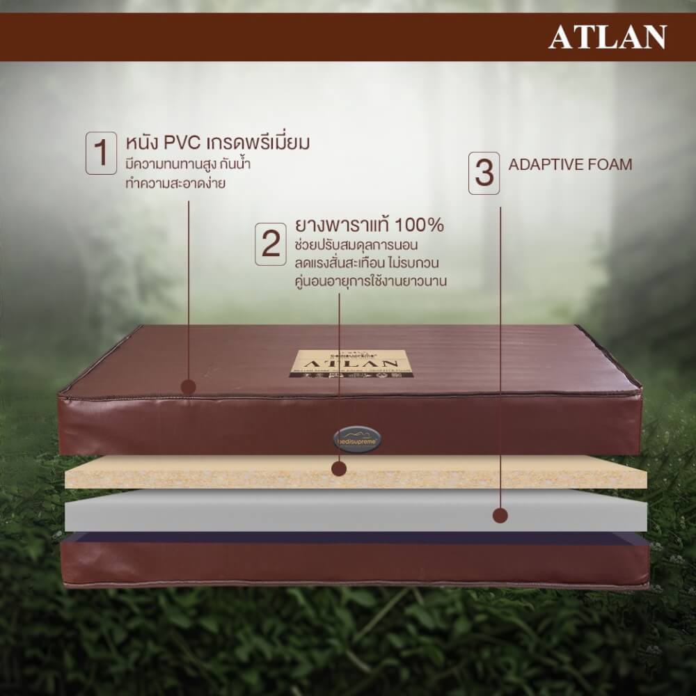 ที่นอน 3.5 ฟุต BEDISUPREME รุ่น ATLAN หนา 6 นิ้ว หนังPVC สีน้ำตาล