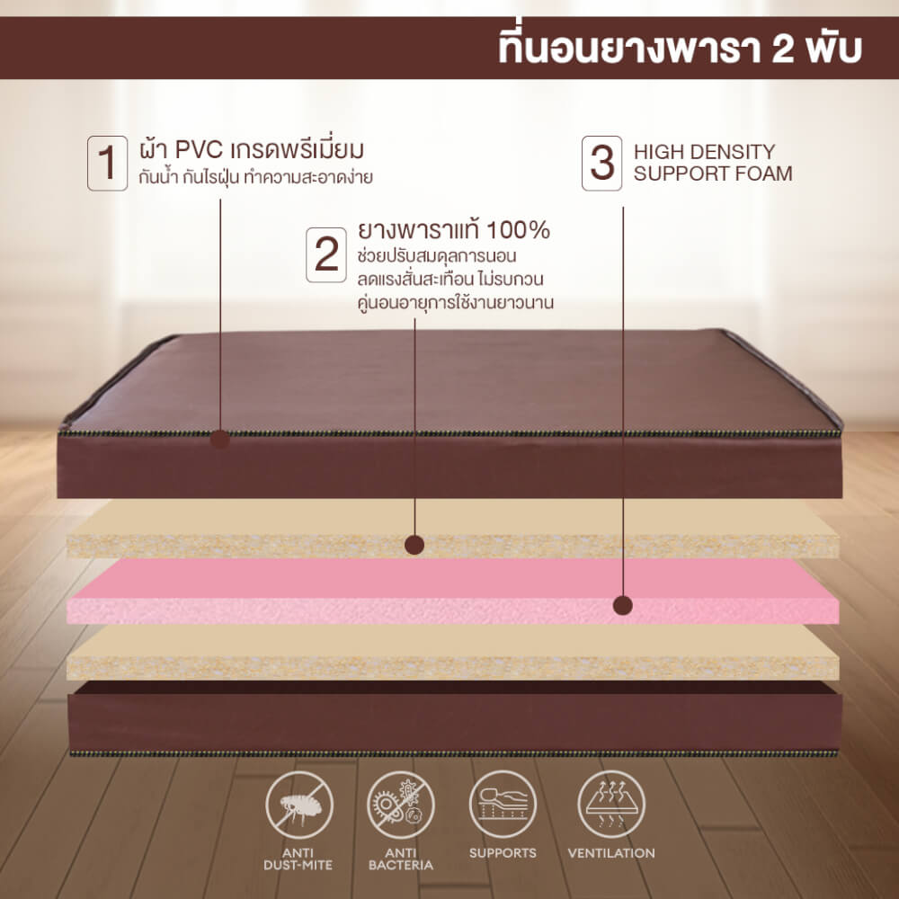 ที่นอนยางพารา พับได้ 3 ฟุต BEDIUPREME หุ้มหนังPVC หนา 8 นิ้ว