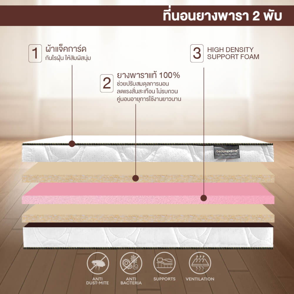 ที่นอนยางพารา พับได้ 6 ฟุต BEDIUPREME หนา 6 นิ้ว