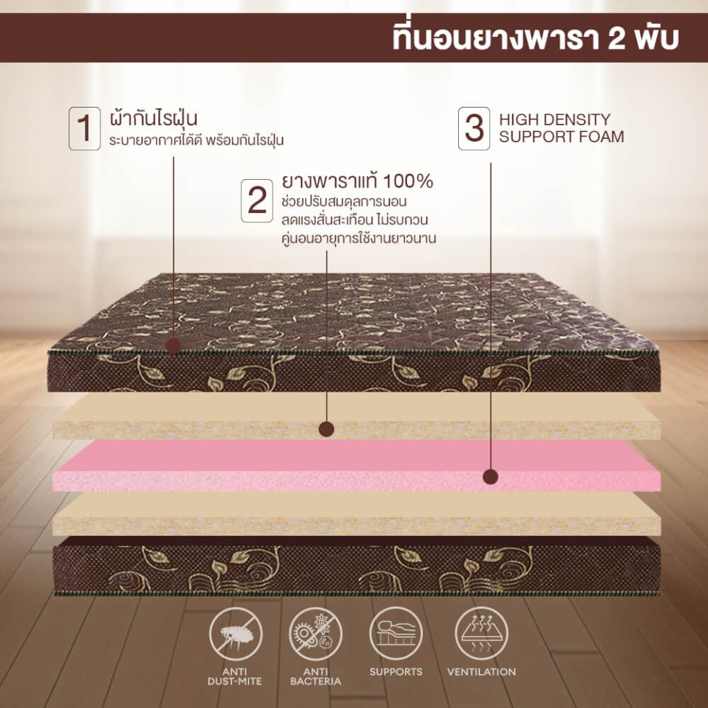 ที่นอนยางพารา พับได้ 6 ฟุต BEDIUPREME สีน้ำตาล หนา 6 นิ้ว