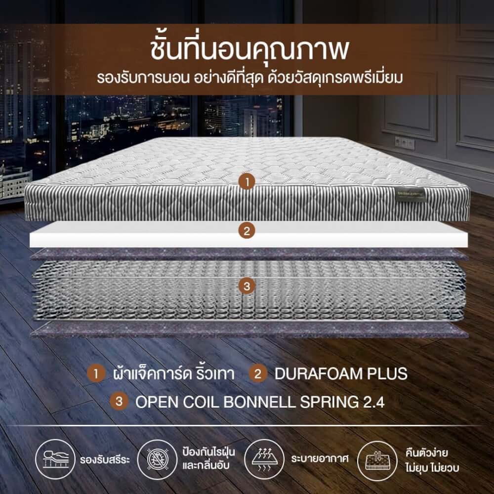 ที่นอนสปริง 6 ฟุต BEDISUPREME รุ่น HOTEL ELITE หุ้มผ้าริ้วเทา