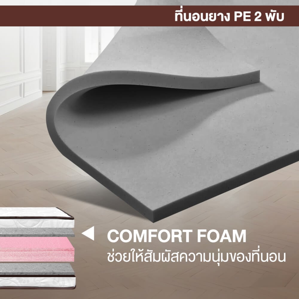ที่นอนยางPE พับได้ 6 ฟุต BEDIUPREME ผ้าแจ๊คการ์ดสีขาว หนา 6 นิ้ว