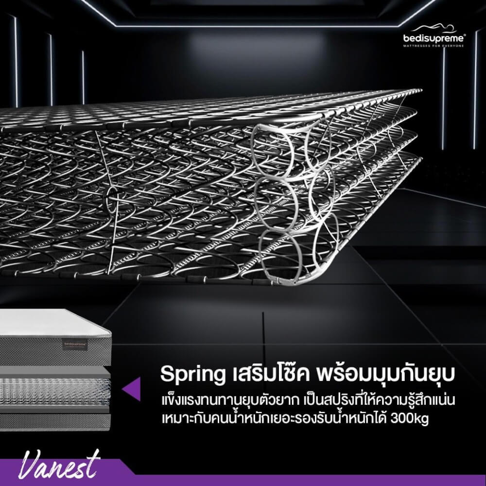ที่นอน 3.5 ฟุต BEDISUPREME รุ่น VANEST+ หนา 8 นิ้ว สีขาว