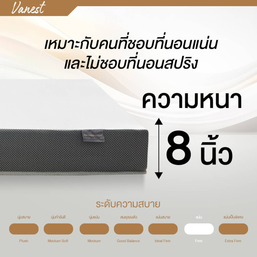 ที่นอนยางPE 6 ฟุต BEDIUPREME รุ่น VANEST สีขาว หนา 8 นิ้ว
