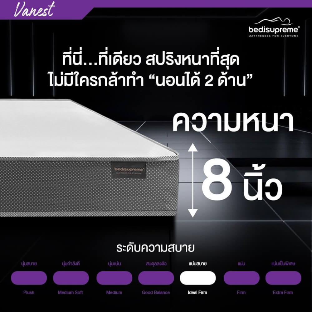 ที่นอน 3.5 ฟุต BEDISUPREME รุ่น VANEST+ หนา 8 นิ้ว สีขาว
