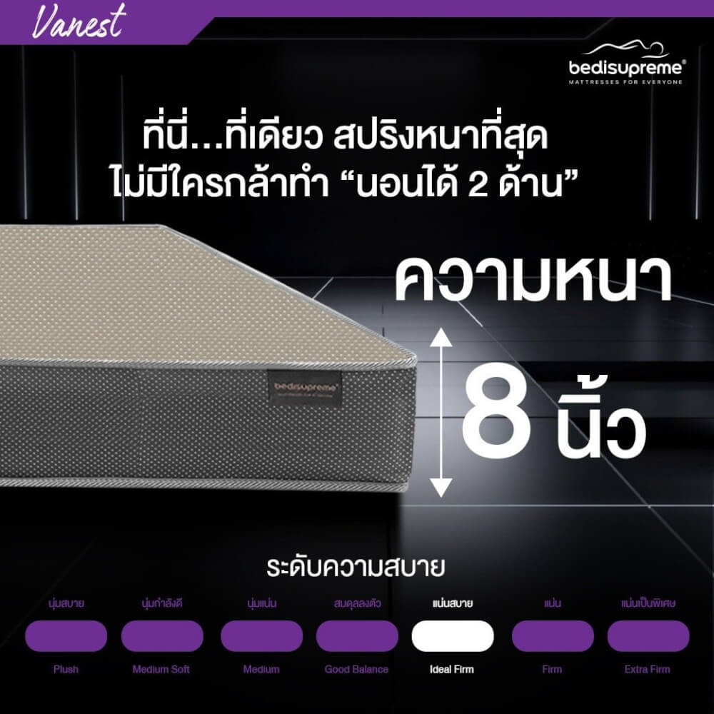 ที่นอน 5 ฟุต BEDISUPREME รุ่น VANEST+ หนา 8 นิ้ว สีน้ำตาล