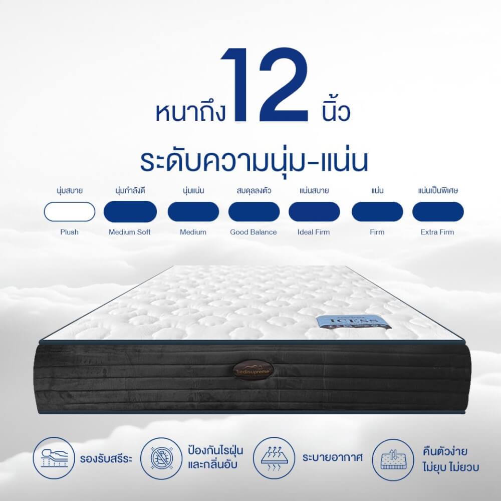 ที่นอนเมมโมรี่โฟมอัลตร้าไฮบริด 6 ฟุต BEDISUPREME รุ่น ICESS หนา 12 นิ้ว